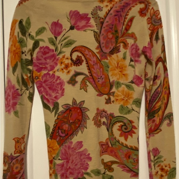 Talbots 100% Merino Wool Floral Paisley V-Neck Sweater Size Small - Picture 5 of 7